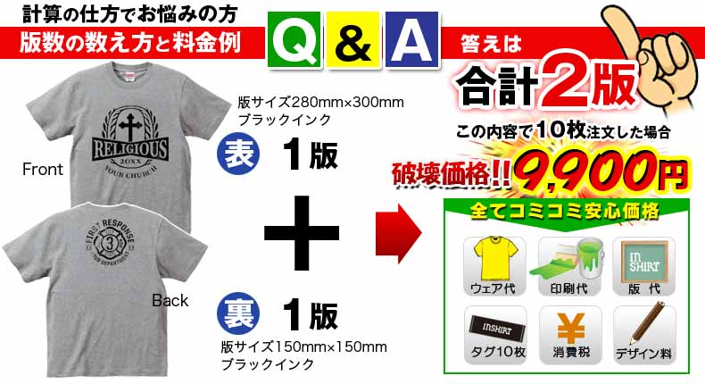 2版の場合のTシャツ制作料金例